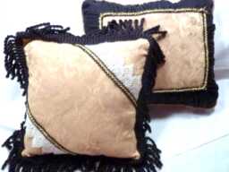 Victorian Accent Pillows Gold Cherub Fabric, Venice Lace, Black Trim - Set Of 2 - thumbnail 1