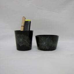 Set Of 2 Natural Soapstone Bowls - Peacock Feather Design, Multi-Use Candle, Trinket, Potpourri & Incense Cone Holder - thumbnail 2