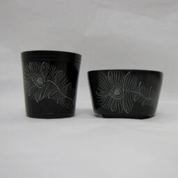Set Of 2 Natural Soapstone Bowls - Peacock Feather Design, Multi-Use Candle, Trinket, Potpourri & Incense Cone Holder - thumbnail 1
