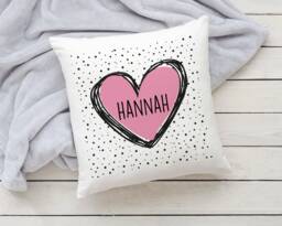 Personalised Heart & Polka Dot Cushion - Name Gift For Her Cymraeg - thumbnail 1