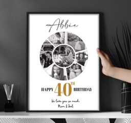 Personalised 40Th Birthday Photo Collage Print, Milestone Gift, Wall Art Gift