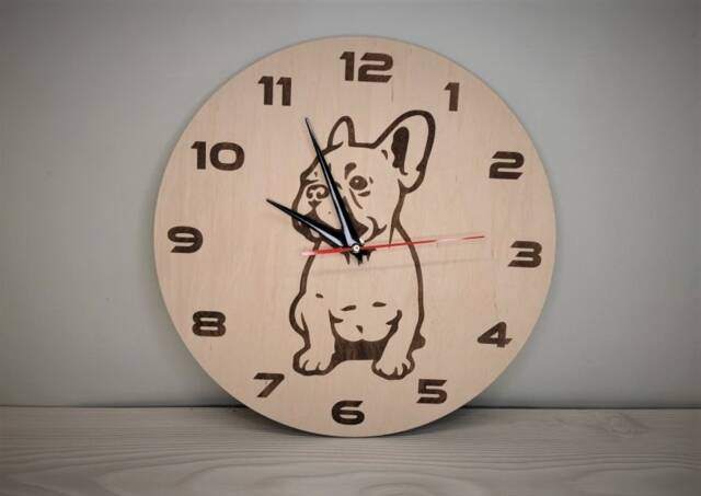 Laser Engraved French Bulldog Clock Birch Plywood Dog Wall Decor - image 1