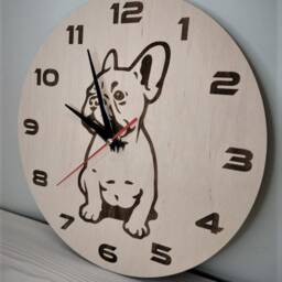 Laser Engraved French Bulldog Clock Birch Plywood Dog Wall Decor - thumbnail 2