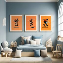 Orange Skateboarding Wall Art - Set Of 3 Prints - Skateboard Posters Kids Room Decor Gift Skateboarder Artwork Boys Bedroom Gifts - thumbnail 2