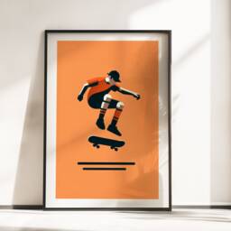 Orange Skateboarding Wall Art - Set Of 3 Prints - Skateboard Posters Kids Room Decor Gift Skateboarder Artwork Boys Bedroom Gifts - thumbnail 3