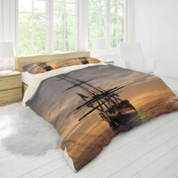3D Sailboat Sunset Duvet Cover Set, Sea Scenery Bedding - thumbnail 3