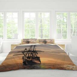 3D Sailboat Sunset Duvet Cover Set, Sea Scenery Bedding - thumbnail 2