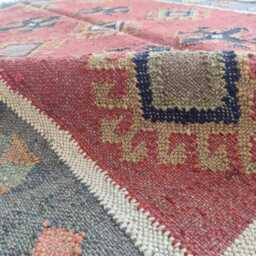 Red Wool Jute Flatweave Rug - Handwoven Tribal Kilim Carpet For Living Room & Bedroom - thumbnail 4
