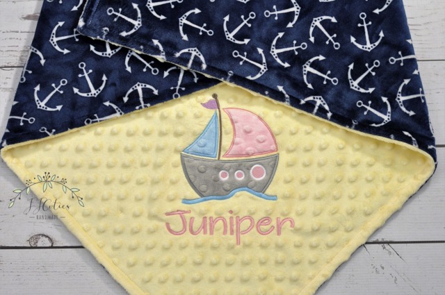 Personalized Minky Baby Blanket-Sailboat Baby Blanket-Personalized Anchor Blanket-Minky Nautical Blanket-Sail Boat Girl Blanket - image 1