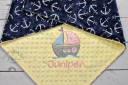 Personalized Minky Baby Blanket-Sailboat Baby Blanket-Personalized Anchor Blanket-Minky Nautical Blanket-Sail Boat Girl Blanket - thumbnail 1