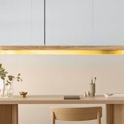 Pendant Lamp - Oak Wood & Brass Dining Room Gantlights Led - thumbnail 2