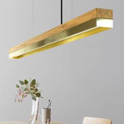 Pendant Lamp - Oak Wood & Brass Dining Room Gantlights Led - thumbnail 3