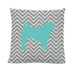Chevron Teal Pug Pillow - Silhouette Gray Dog Breed Pillow Decor Dog - thumbnail 1