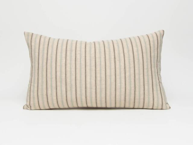 Linen Cotton Striped Throw Pillow Oatmeal, Teal, Green - image 1