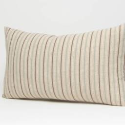 Linen Cotton Striped Throw Pillow Oatmeal, Teal, Green - thumbnail 2