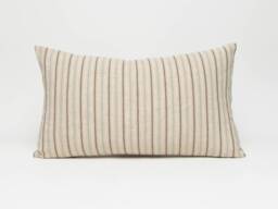 Linen Cotton Striped Throw Pillow Oatmeal, Teal, Green - thumbnail 1
