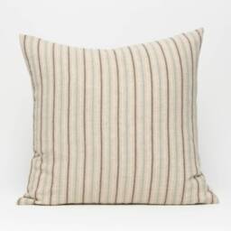 Linen Cotton Striped Throw Pillow Oatmeal, Teal, Green - thumbnail 3