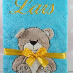 Baby Blanket Embroidered With Name & Date 76 X 102 cm - T??rkis With Teddyb??r - 802011 - thumbnail 3