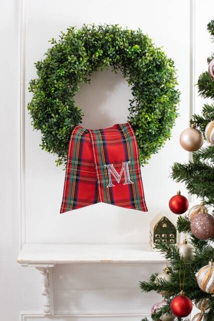 Monogramed Royal Stewart Wreath Sash, Door Personalized Christmas Sash - image 1