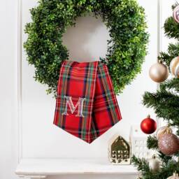 Monogramed Royal Stewart Wreath Sash, Door Personalized Christmas Sash - thumbnail 2