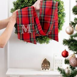 Monogramed Royal Stewart Wreath Sash, Door Personalized Christmas Sash - thumbnail 3