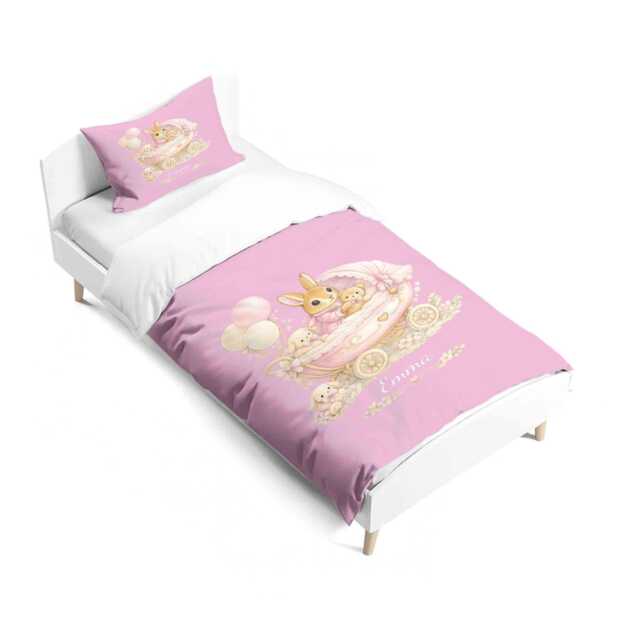 Personalised Name Pink Bunny Rabbit Pram Cot Bed Bedding Set Custom Colour Nursery Decor Baby Shower Gift Bedroom Keepsake Cute Present - image 1