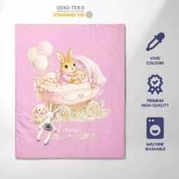 Personalised Name Pink Bunny Rabbit Pram Cot Bed Bedding Set Custom Colour Nursery Decor Baby Shower Gift Bedroom Keepsake Cute Present - thumbnail 2