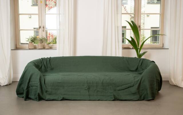 Natural Linen Sofa Cover Sectional Couch Throw, Large Coverlet, Custom Size Available Valentines Day Gift - image 1