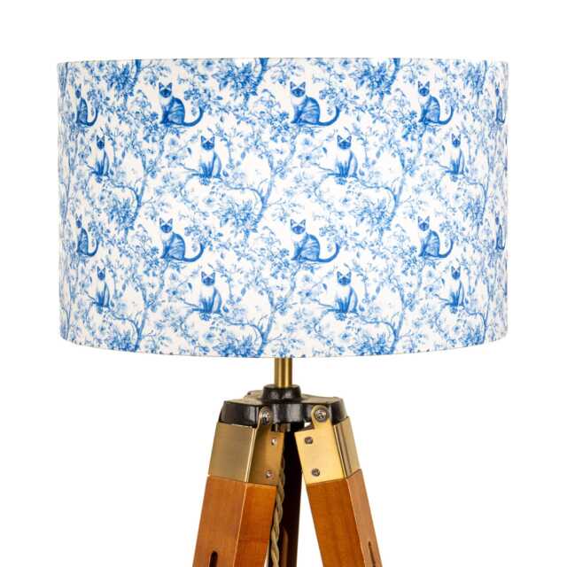 Blue White Toile Velvet Lampshade Siamese Cats - 25cm 30cm 35cm 40cm 45cm Drum Lamp Shade Ceiling Chinoiserie Lighting Cat Decor - image 1