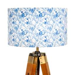 Blue White Toile Velvet Lampshade Siamese Cats - 25cm 30cm 35cm 40cm 45cm Drum Lamp Shade Ceiling Chinoiserie Lighting Cat Decor - thumbnail 1