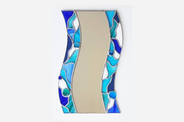 Nautical Stained Glass Mirror, Wavy Art Nouveau Wall Decor - image 1
