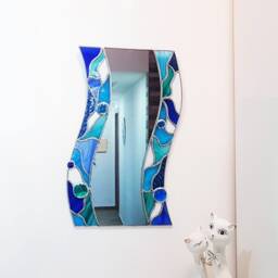 Nautical Stained Glass Mirror, Wavy Art Nouveau Wall Decor - thumbnail 3