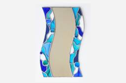 Nautical Stained Glass Mirror, Wavy Art Nouveau Wall Decor
