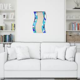 Nautical Stained Glass Mirror, Wavy Art Nouveau Wall Decor - thumbnail 2