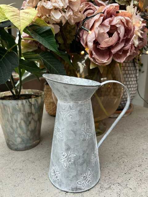 Small Zinc Jug Garden Flower Herbs Vase With Bee Decor - image 1