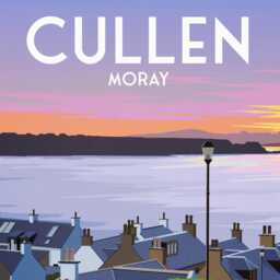 Cullen Travel Poster, Moray Scotland Wall Art - Coastal View Across The Beach To Portknockie A4 A1 Print in Matt Or Satin - thumbnail 2