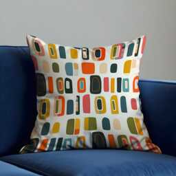 Retro Geometric Cushion Cover, Colorful Mid-Century Modern Blocks Pillow Case, Playful Abstract Throw Farmhouse Home Decor - thumbnail 3