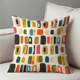 Retro Geometric Cushion Cover, Colorful Mid-Century Modern Blocks Pillow Case, Playful Abstract Throw Farmhouse Home Decor - thumbnail 4
