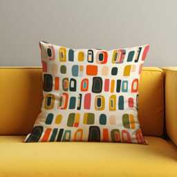 Retro Geometric Cushion Cover, Colorful Mid-Century Modern Blocks Pillow Case, Playful Abstract Throw Farmhouse Home Decor - thumbnail 2