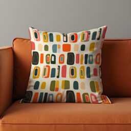 Retro Geometric Cushion Cover, Colorful Mid-Century Modern Blocks Pillow Case, Playful Abstract Throw Farmhouse Home Decor - thumbnail 1