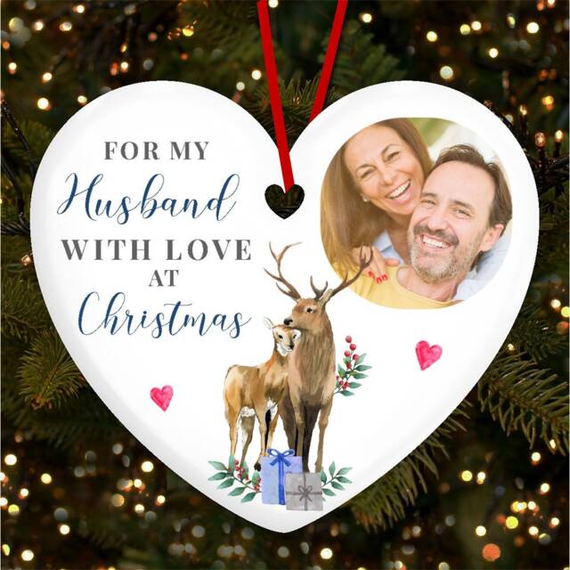Husband Deer Romantic Photo Personalised Christmas Tree Ornament Decoration