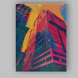Modern Glass Skyscraper City Architecture Neon Pop Art Canvas Wall Print Decor Picture Ready To Hang - thumbnail 1