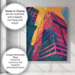 Modern Glass Skyscraper City Architecture Neon Pop Art Canvas Wall Print Decor Picture Ready To Hang - thumbnail 3
