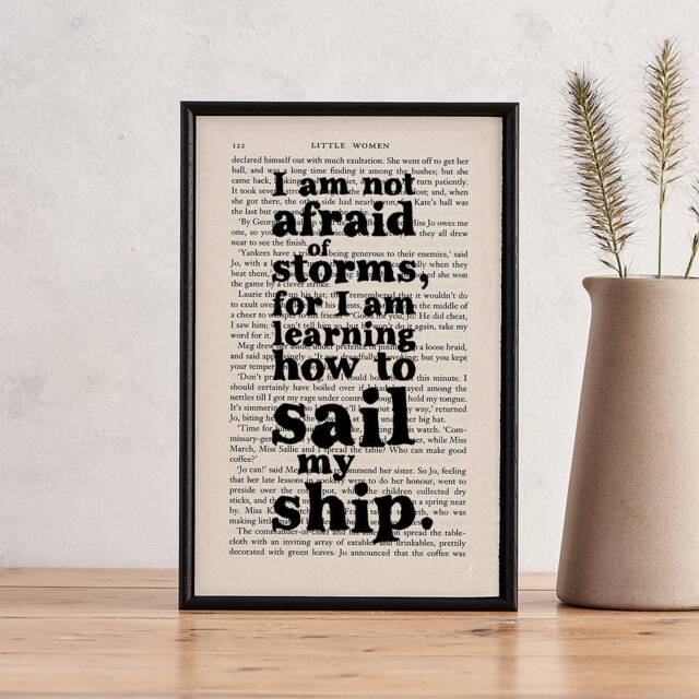 Inspirational Quote - Little Women Graduation Gift I Am Not Afraid Of Storms Framed Book Art Vintage - image 1
