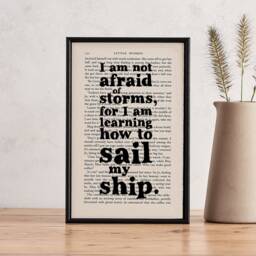 Inspirational Quote - Little Women Graduation Gift I Am Not Afraid Of Storms Framed Book Art Vintage - thumbnail 1