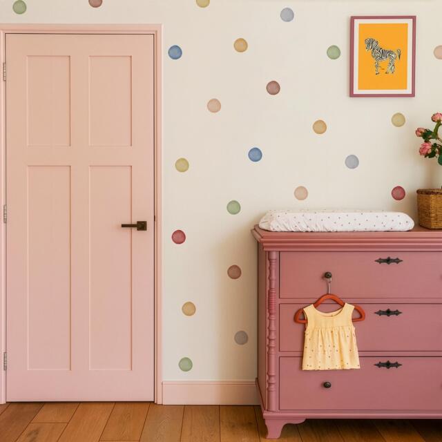Pastel Polka Dot Wall Decals - Fabric Peel & Stick Watercolour Sticker Set For Kids Rooms & Nursery - image 1