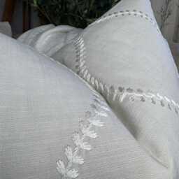 Greige Natural Cushion Cover, Embroidered Ogee Design Pillow Cover For Sofa - Chair/Cotton Blend Chattis John Lewis Fabric - thumbnail 3
