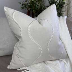 Greige Natural Cushion Cover, Embroidered Ogee Design Pillow Cover For Sofa - Chair/Cotton Blend Chattis John Lewis Fabric - thumbnail 1