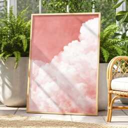 Blush Pink Cloud Wall Art Dream Sky Painting Pastel Cloudscape Large Room Decor Framed Boho Nursery Moon Poster Print - thumbnail 2
