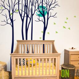 Tree Wall Decal - Set Of 5 Piece Tree Vinyl Decals With Birds & Full Moon - Nature Inspired Wall Art For Home Office- M021 - thumbnail 2